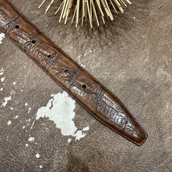 Fossil Leather Embossed Crocodile Belt Caramel Color Cowhide Gold Buckle Small E - Picture 3 of 5